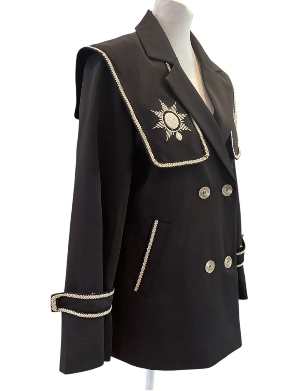 Sandro ASW Cuban Fit Navy Military Embroidered Blazer Jacket US M - Picture 3 of 8